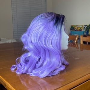 No bangs curly wig black purple lavender Cosplay pole dancer anime